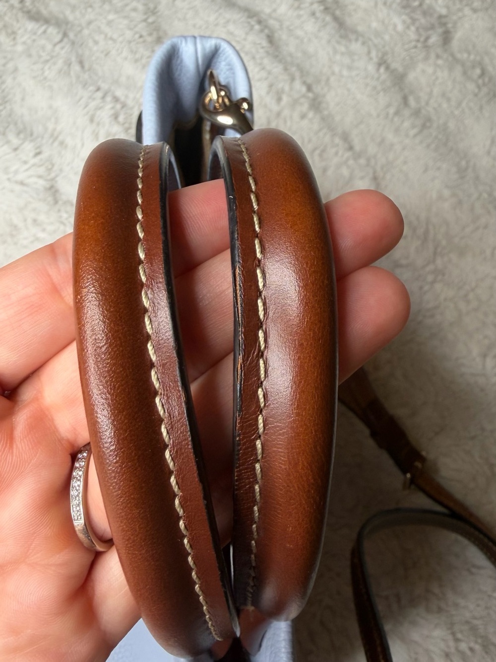 NWOT Dooney & Bourke Wakefield Pale / Sky Blue Pebbled Leather Tassel Tote - Picture 11 of 17